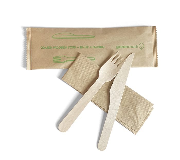 Coated Wooden Fork Knife Napkin Set 400set/ctn