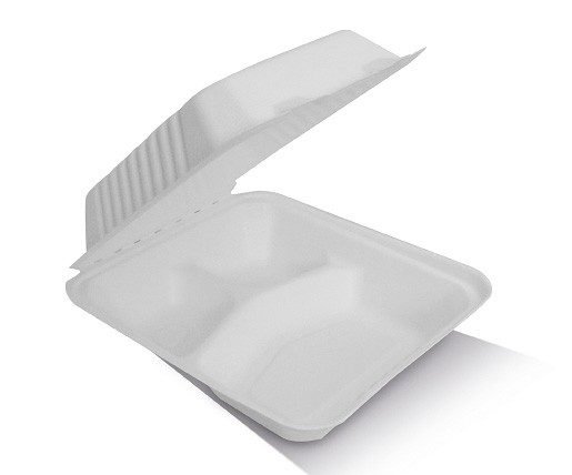Clamshell Sugarcane 8" 3 Compartments 200pc/ctn