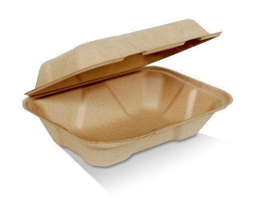 Unbleached Sugarcane Clamshell 9 x 6 x 3" 200pc/ctn