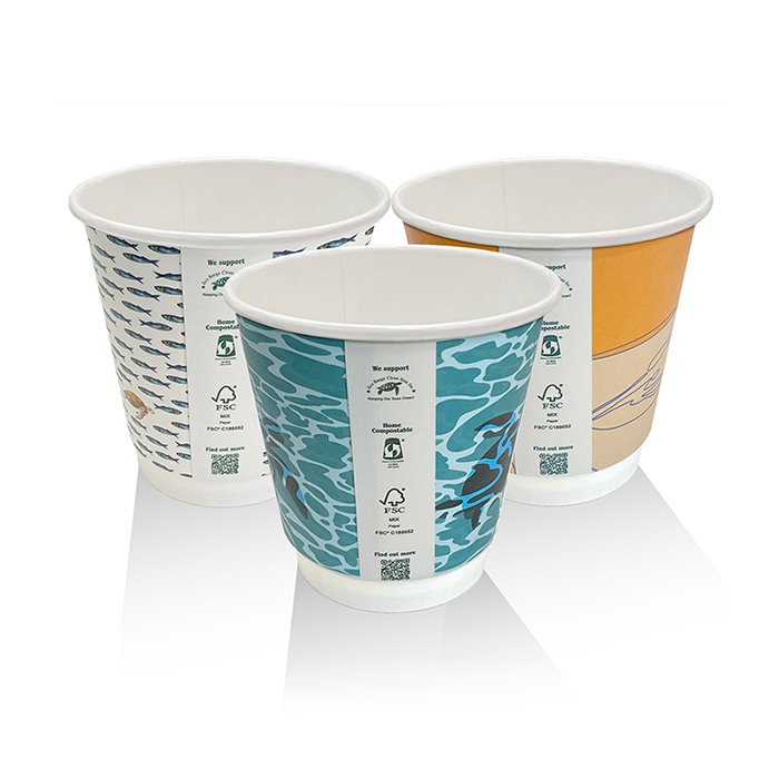 8oz Aqueous Coated Double Wall Cup Art Print One -lid -Fits -All 500pc/ctn