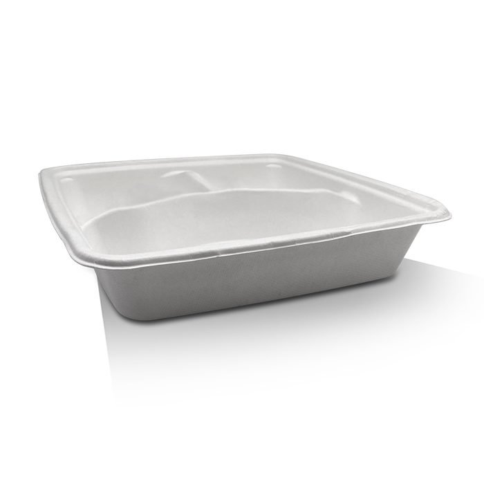Square Takeaway Tray 9" 3 Compartment 200pc/ctn