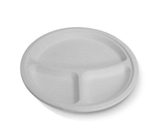 Sugarcane Round Plate 10'' 3 compartment 500pc/ctn