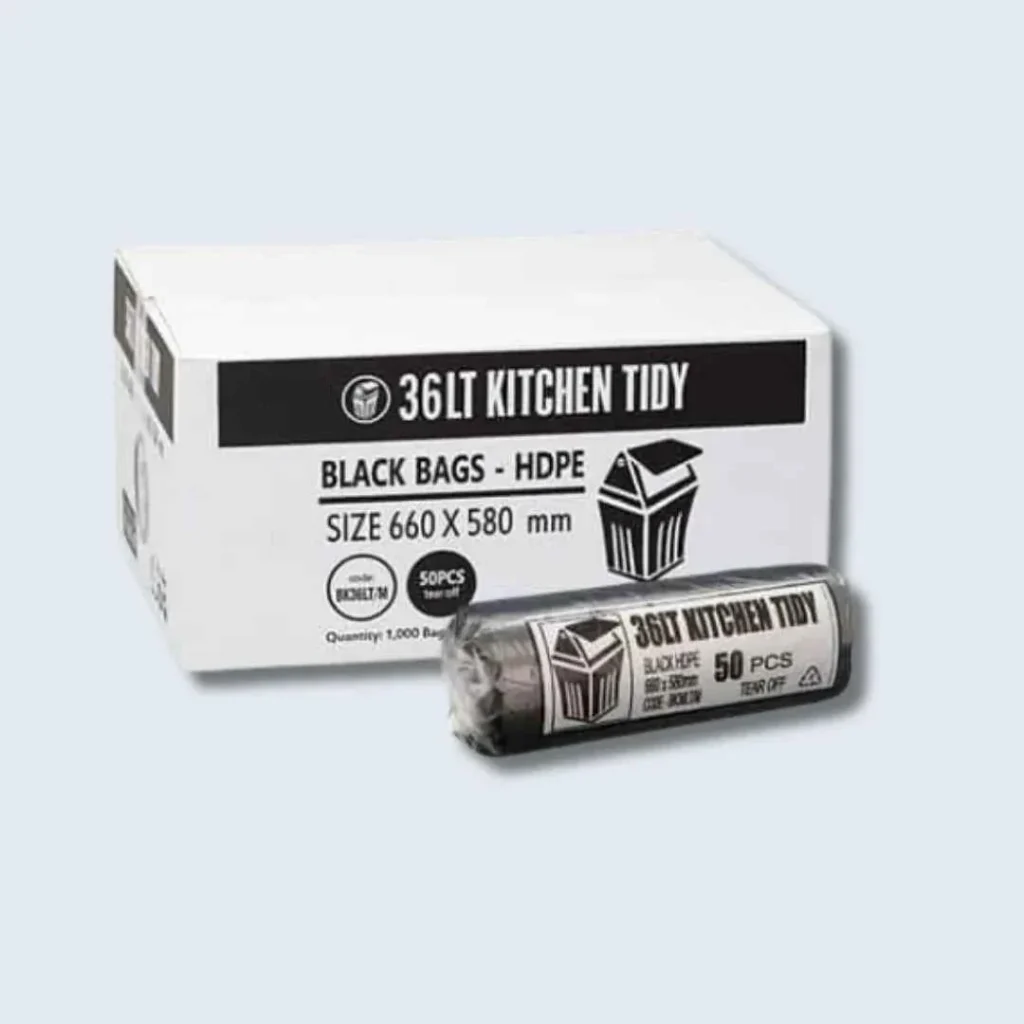 Black Kitchen Tidy Bin Liners, 36 L High‑Strength Roll - CTN1000