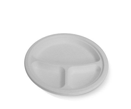 Sugarcane Round Plate 9'' 3 compartment 500pc/ctn