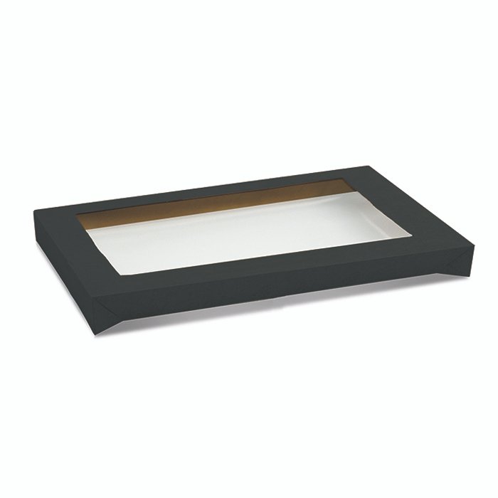 Rectangle Black Catering Tray Lid Large w PET Window 100pc/ctn