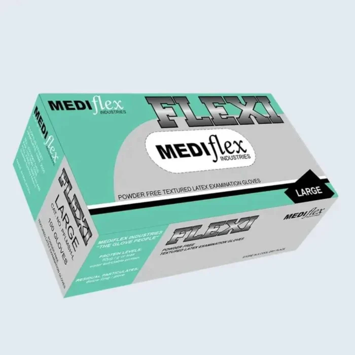 Mediflex Flexi Powder‑Free Latex Gloves, Textured Form‑Fit 100 pk - CTN1000