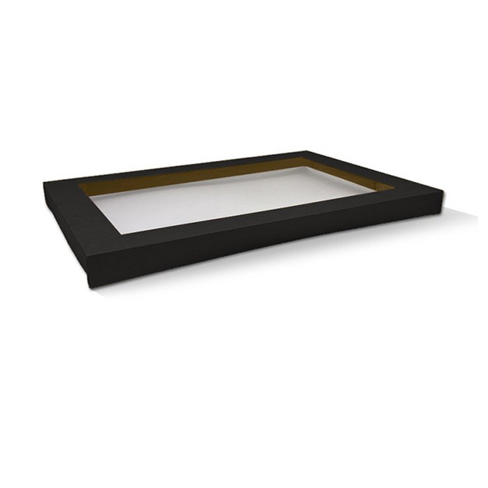 Black Catering Tray Lid Medium Plus w PET Window 100pc/ctn