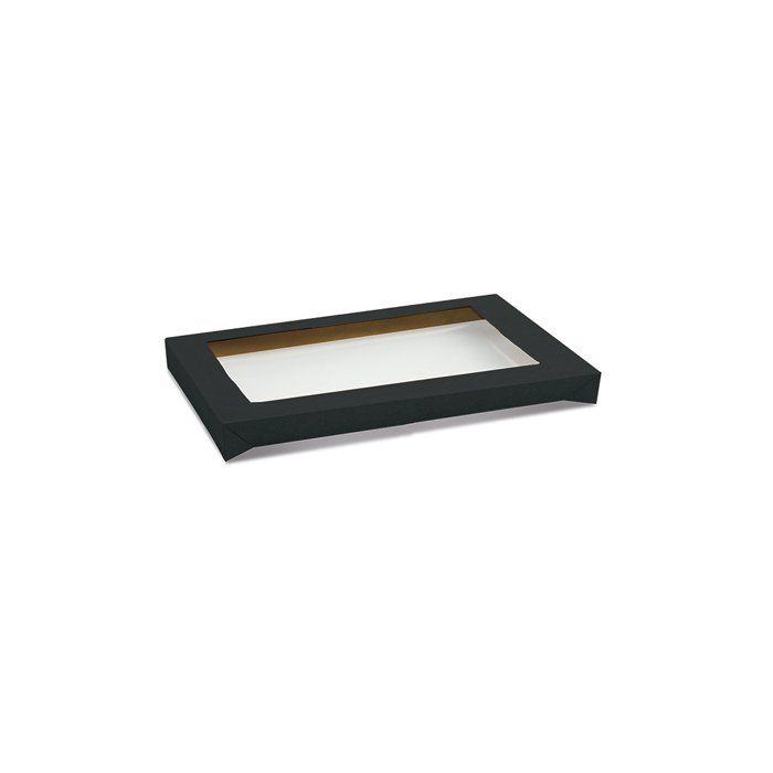 Rectangle Black Catering Tray Lid Small w PET Window 100pc/ctn