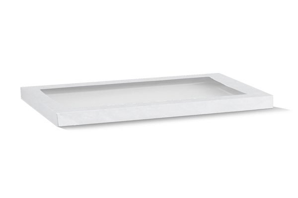 Rectangle White Catering Tray Lid Large w PET Window 100/ctn