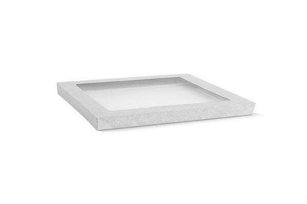 Rectangle White Catering Tray Lid Medium w PET Window 100/ctn
