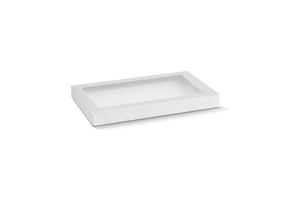 Rectangle White Catering Tray Lid Small w PET Window100/ctn