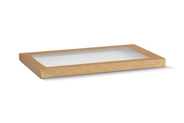 Rectangle Kraft Catering Tray Lid Large w PET Window 100pc/ctn