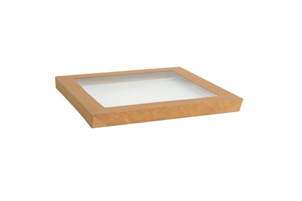 Rectangle Kraft Catering Tray Lid Medium w PET Window 100pc/ctn